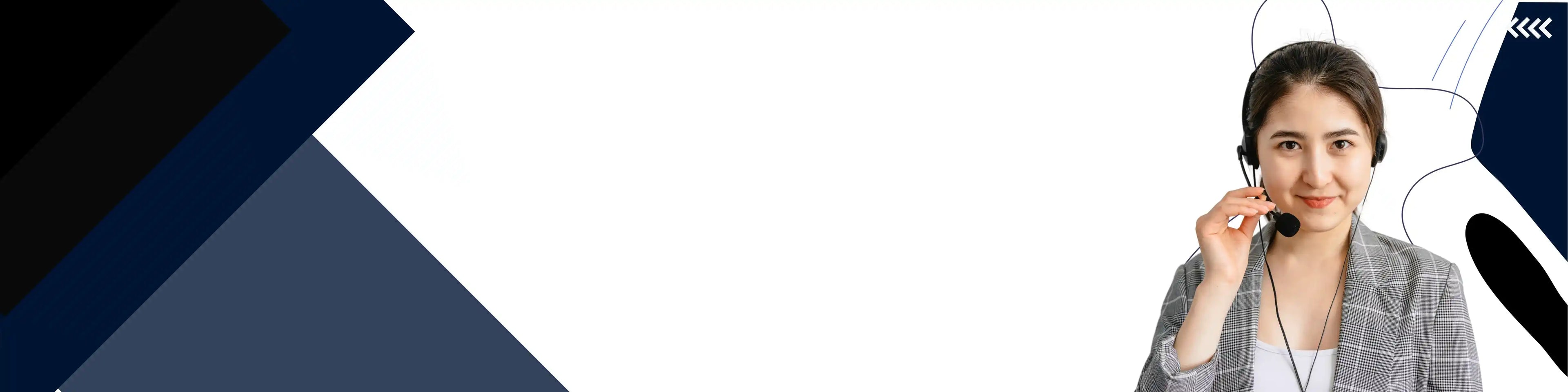 Woman holding a phone with a blue and white background