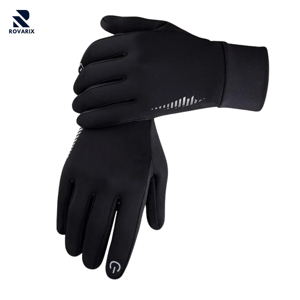 Rovarix black lightweight running gloves with touchscreen fingertips and reflective striping for athletic training