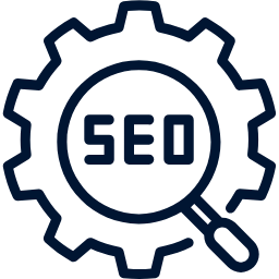 SEO icon with a magnifying glass and gear