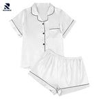Rovarix white women's pajama set with black piping short-sleeve top and shorts 2-piece sleepwear