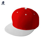 Rovarix red snapback hat with white flat brim, contrast eyelets, and adjustable closure