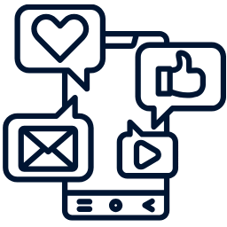 Icon of a smartphone with social media icons on a white background