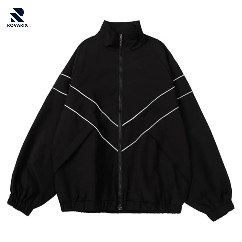 Black jacket with white accents on a white background, featuring the Rovarix brand.