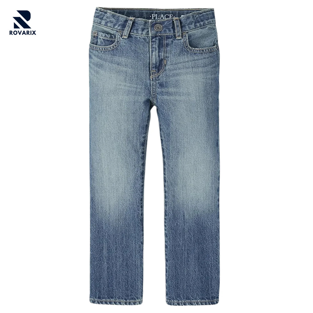 Rovarix men’s slim-straight stretch jeans medium indigo with 5-pocket design and subtle whiskering