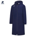 Rovarix navy blue swim parka long hooded water-resistant coat fleece-lined knee-length