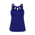 Rovarix women's navy blue tankini swimwear flared swimsuit top cutout neckline shelf bra
