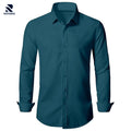 Rovarix men's teal button-down dress shirt long sleeves point collar flat lay product image