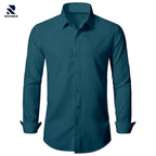 Rovarix men's teal button-down dress shirt long sleeves point collar flat lay product image