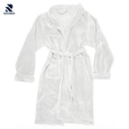 Rovarix white cotton terry cloth spa robe with shawl collar, pockets, and tie belt