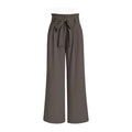Brown wide-leg pants with a tie waist on a white background