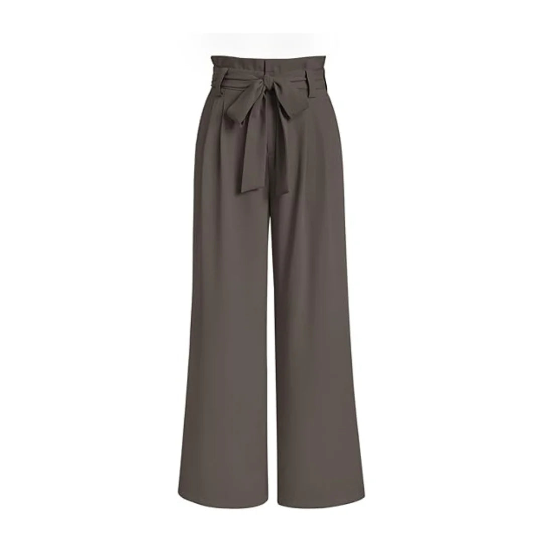 Brown wide-leg pants with a tie waist on a white background
