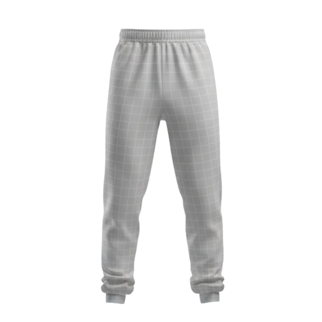 Gray checkered pants on a white background