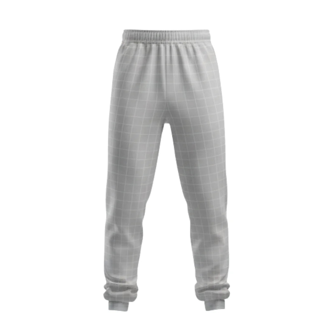 Gray checkered pants on a white background