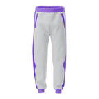 Gray sweatpants with purple accents on a white background
