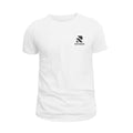 Rovarix white crew neck t-shirt front view with black logo on chest