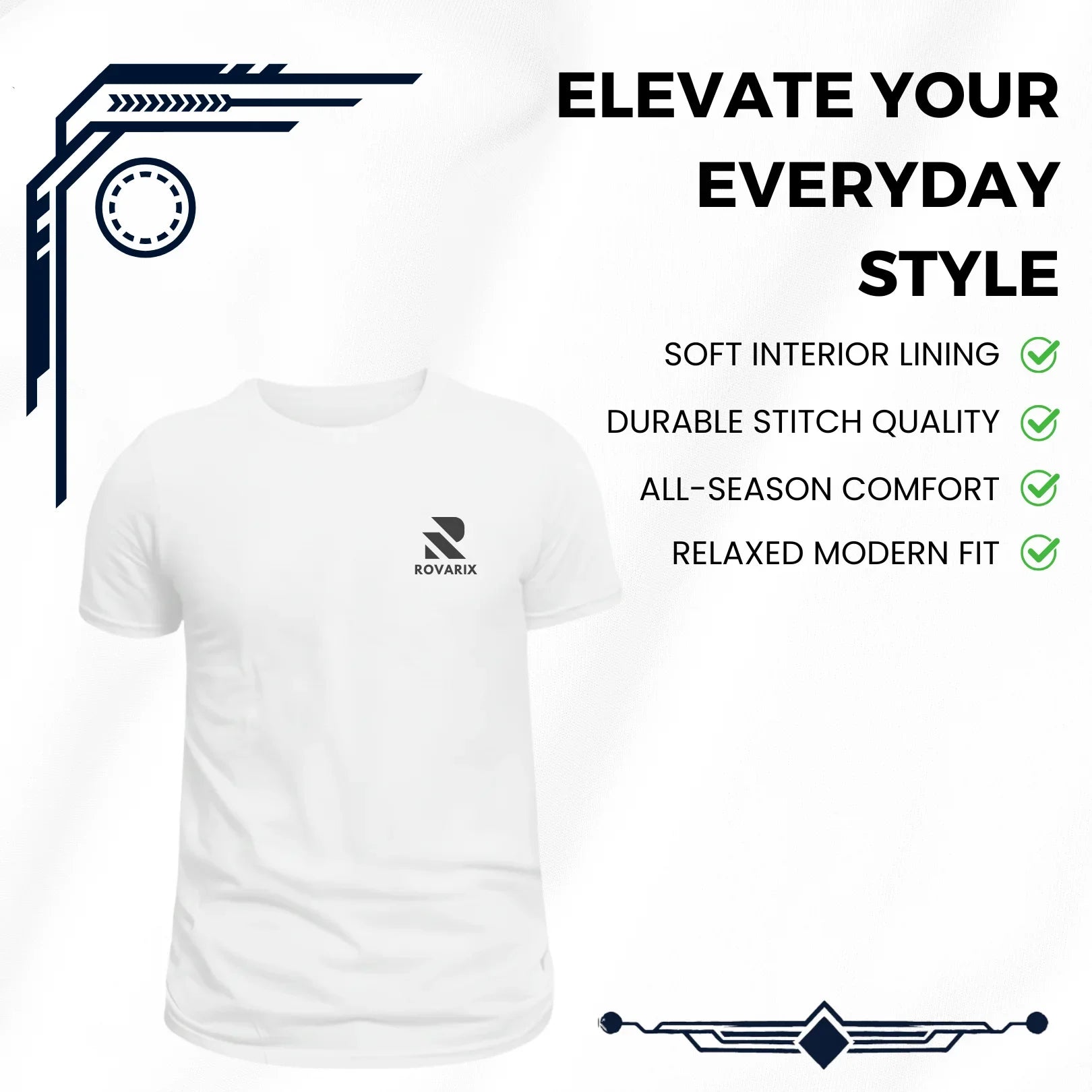 Rovarix white t-shirt back view showing minimal clean design