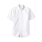 Rovarix men's white Oxford short sleeve button-down shirt with chest pocket structured collar