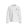 Rovarix white crewneck sweatshirt front view with black logo on left chest