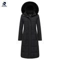 Rovarix women's black long puffer parka knee-length winter coat quilted insulated faux fur