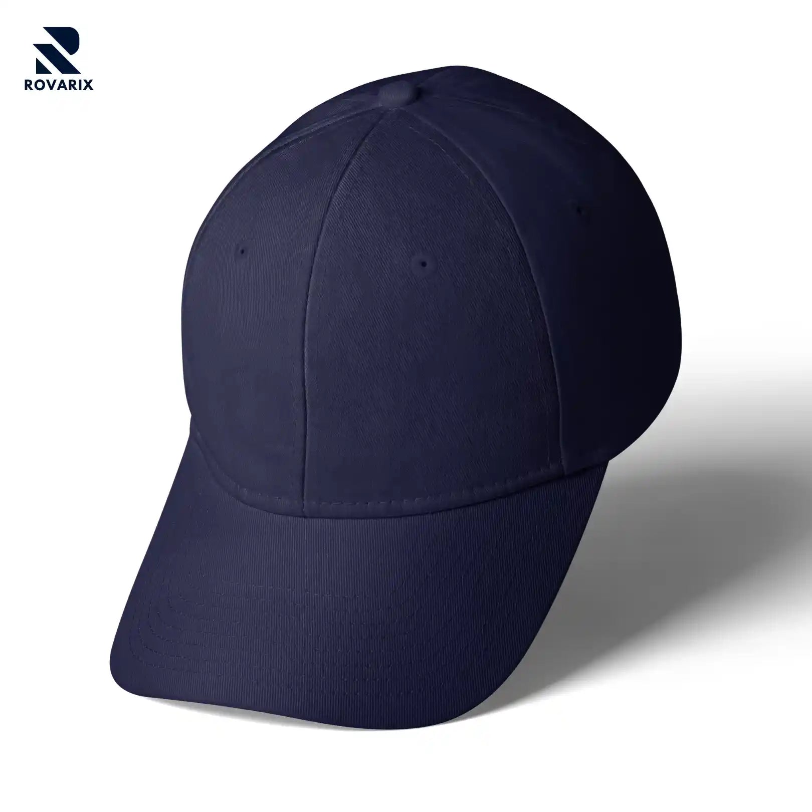 Rovarix navy blue adjustable baseball cap with six-panel design and curved brim